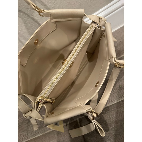 Mellow World Satchel PETA-Approved Vegan Faux Leather Bow Beige BNWT - Picture 4 of 6